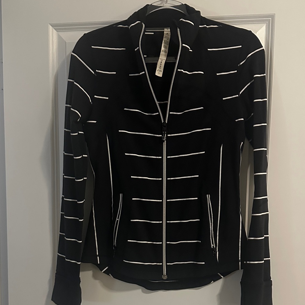 Lululemon Athletica Black and White Striped Bomber Jacket